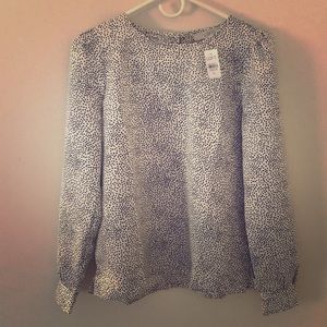 LOFT XS Blouse Longsleeve White with Black Dots
